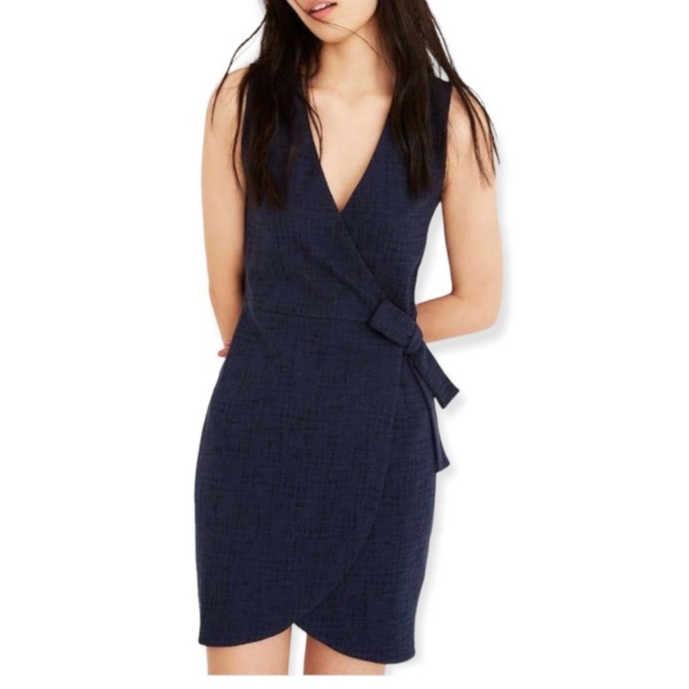 Madewell Navy Texture and Thread Wrap Dress